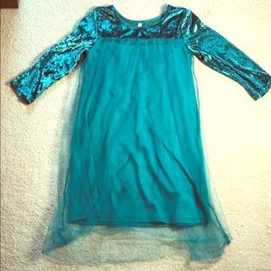 Beautiful teal velvet mesh dress for kids
